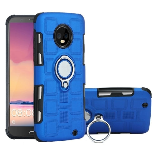 For Motorola Moto G6 Plus 2 In 1 Cube PC + TPU Protective Case with 360 Degrees Rotate Silver Ring Holder(Blue)