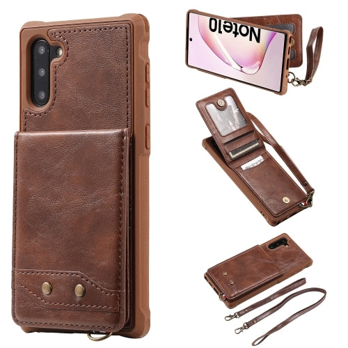 For Galaxy Note 10 Vertical Flip Wallet Shockproof Back Cover Protective Case with Holder & Card Slots & Lanyard & Photos Frames(Coffee)