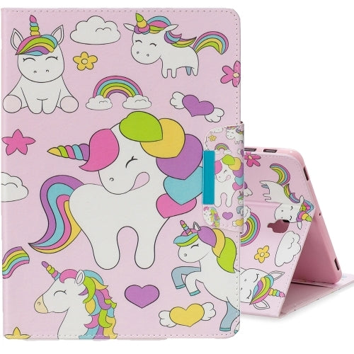 For Galaxy Tab S4 10.5 T830 Colored Drawing Pattern Horizontal Flip Leather Case with Holder & Card Slot & Wallet(Multiple Unicorns)