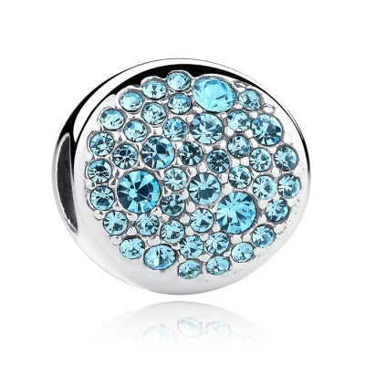 S925 Silver Cylinder Inlaid With Zirconium Diamond Blue Ocean Heart DIY Beaded Bracelet Accessories