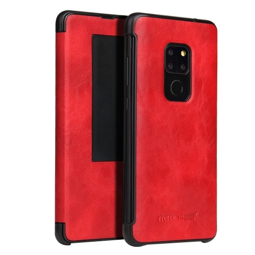 Fierre Shann Crazy Horse Texture Horizontal Flip PU Leather Case for Huawei Mate 20, with Smart View Window & Sleep Wake-up Function (Red)