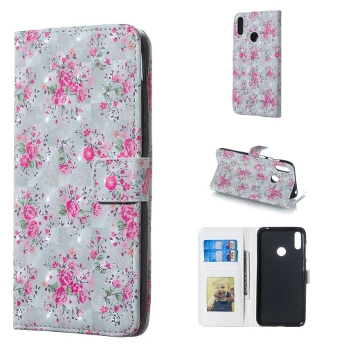 Rose Pattern 3D Horizontal Flip Leather Case for Huawei Y7 (2019), with Holder & Card Slots & Photo Frame & Wallet