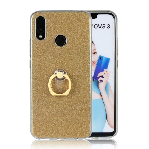 Glittery Powder Shockproof TPU Case for Huawei Nova 3i, with 360 Degree Rotation Ring Holder (Gold)