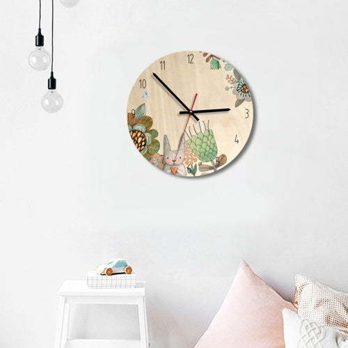 Forest Style Rabbit Pattern Home Office Bedroom Decoration Wooden Mute Wall Clock, Size : 28cm