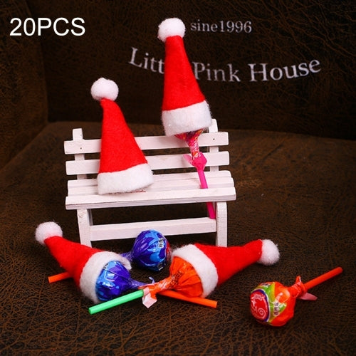 20 PCS Christmas Dinner Table Decoration Candy Lollipop Hat, Non-woven Fabric Mini Christmas Hat