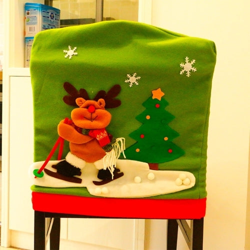 Christmas Dinner Table Decoration, New Style Christmas Ski Moose Pattern Chair Cover