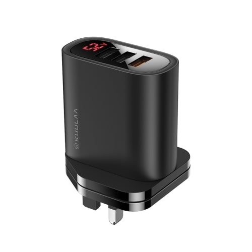 KUULAA KL-CD10 30W 5.4A 3 USB + QC3.0 Portable Digital Display Quick Charging Travel Charger Power Adapter, UK Plug(Black)