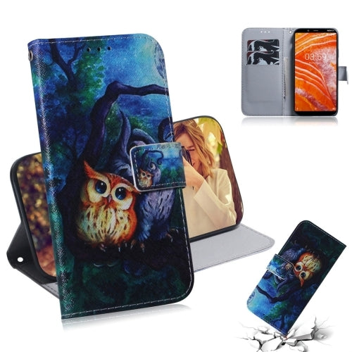 Oil Painting Owl Pattern Coloured Drawing Horizontal Flip Leather Case for Nokia 3.1 Plus, with Holder & Card Slots & Wallet