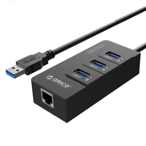 ORICO HR01-U3 ABS 3 Ports USB3.0 HUB Splitter with External RJ45 Gigabit Ethernet Network Card 5 Gbps for Laptops / Desktop / Ultrabook etc.(Black)