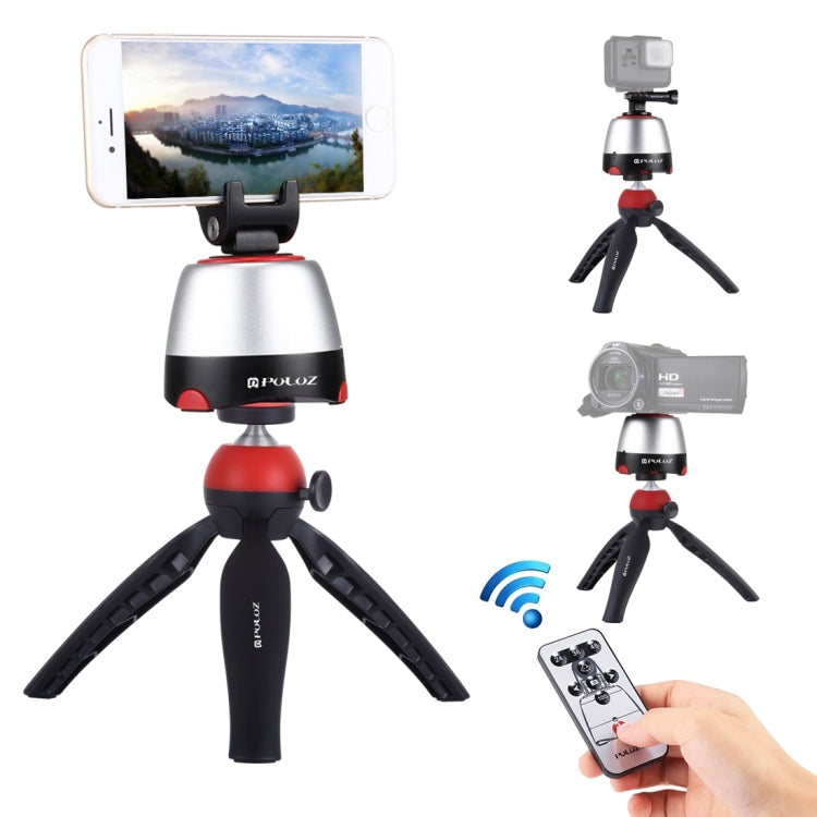 PULUZ Electronic Panoramic Head (360 Degree Rotation) + Tripod Mount + GoPro Clamp + Phone Clamp with Remote Controller for Smartphones, GoPro, DSLR Cameras