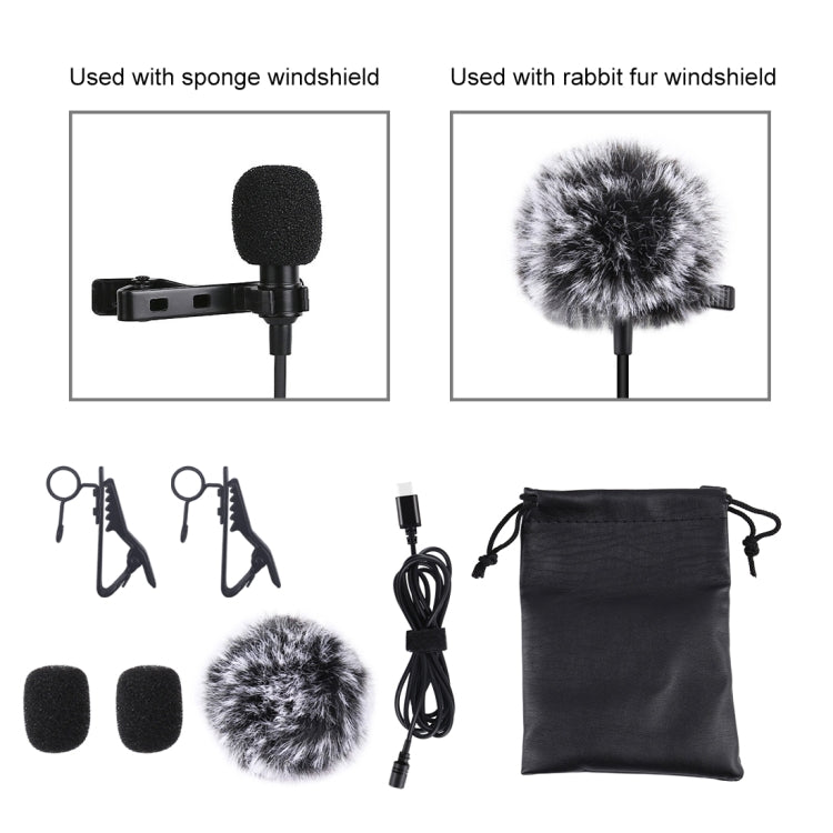 USB-C / Type-C Jack Lavalier Wired Condenser Recording Microphone