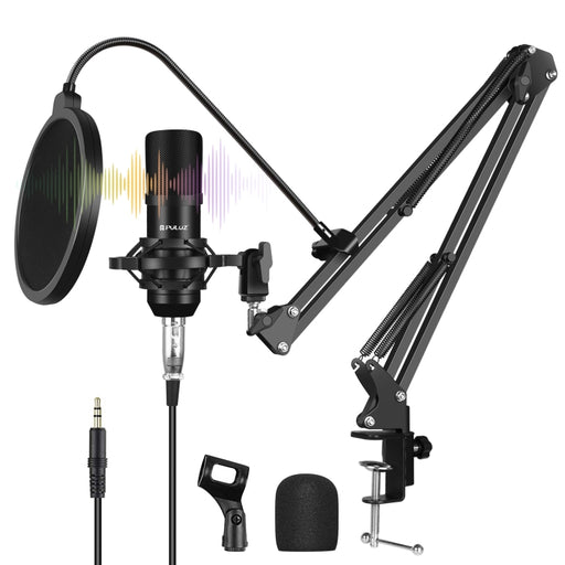PULUZ Studio Broadcast Condenser Microphone with Arm & Mount & USB Sound Card