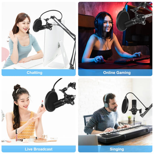 PULUZ Studio Broadcast Condenser Microphone with Arm & Mount & USB Sound Card