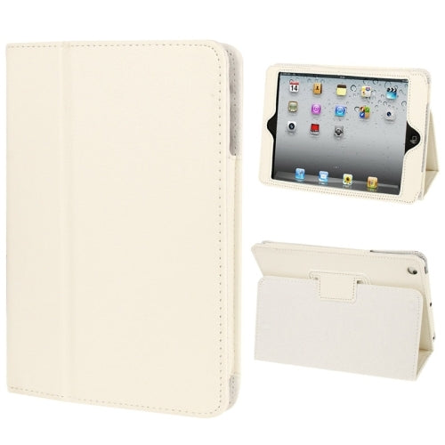 2-fold Litchi Texture Flip Leather Case with Holder Function for iPad mini 1 / 2 / 3(White)