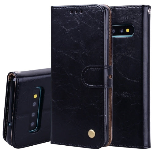 Business Style Oil Wax Texture Horizontal Flip Leather Case for Galaxy S10 Plus, with Holder & Card Slots & Wallet (Black)