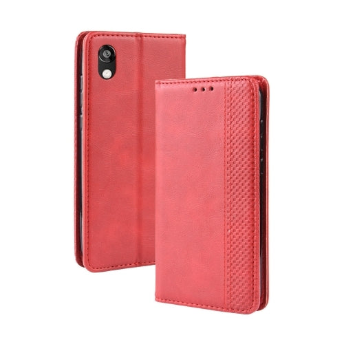 Magnetic Buckle Retro Crazy Horse Texture Horizontal Flip Leather Case for Huawei Honor 8S, with Holder & Card Slots & Photo Frame(Red)