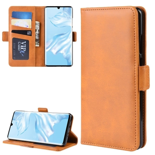 Dual-side Magnetic Buckle Horizontal Flip Leather Case for Huawei P30 Pro, with Holder & Card Slots & Wallet & Photo Frame(Yellow)