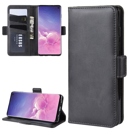 For Galaxy S10 Double Buckle Crazy Horse Business Mobile Phone Holster with Card Wallet Bracket Function(Black)
