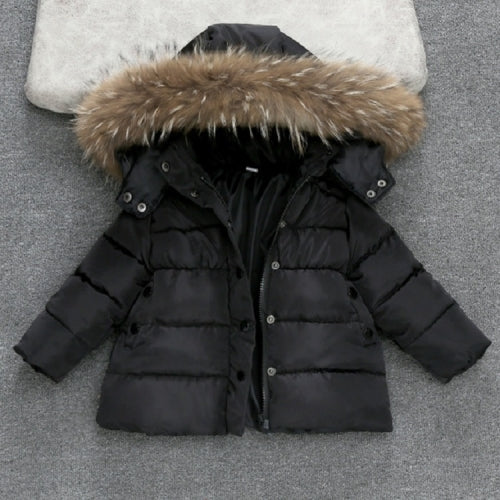Winter Children Warm Down Jacket Fur Collar Coat with Detachable Hat, Height:120cm(Black)