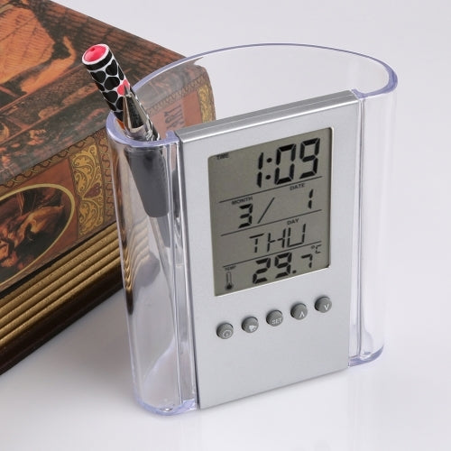 Transparent Desk Table Clock Pen Container Alarm Small Gifts Home Decoration Desk Table Digital Clock