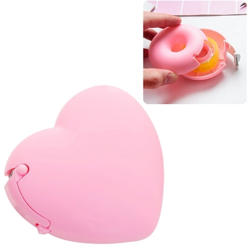 Cute Heart Shape Plastic Tape Dispenser Creative Donut Decorative Tape Cutter Kids Office School Supplies(Pink Heart)