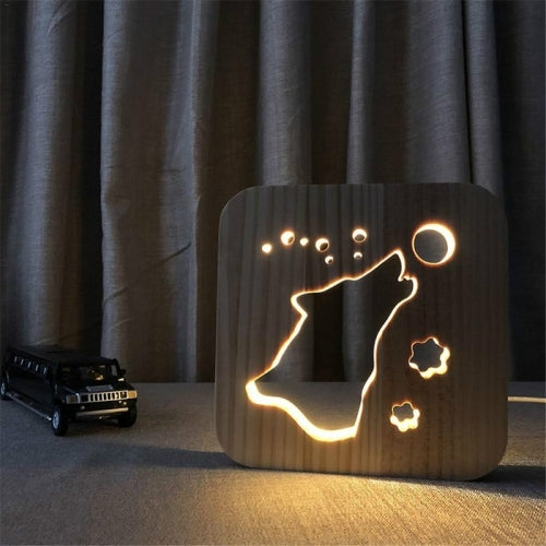 Creative Shape Wooden Night Lamp Bedroom Decoration Warm Light LED(Wolve)