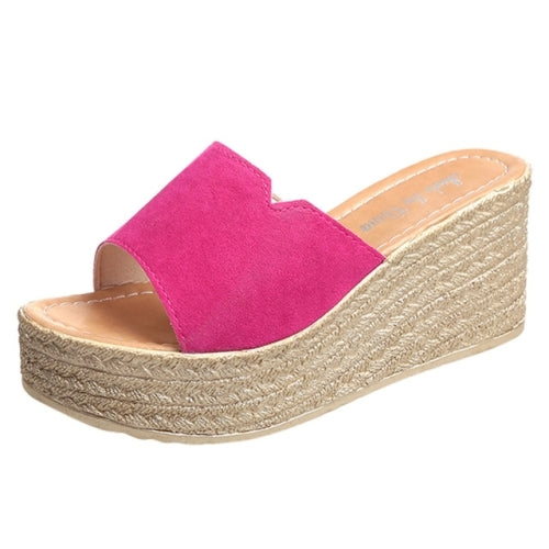 Simple Solid Color Wild Wedge Sandals Slippers, Shoe Size:35(Rose Red)