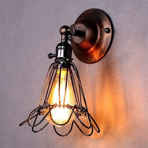 Retro Wrought Iron Bird Cage Wall Lamp without Light Bulb