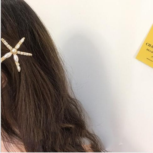 Fashion Rhinestone Pearl Starfish Hairpin For Women Bridal Headpiece Hair Styling Tool