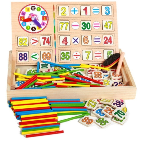 Early Childhood Education Wooden Multi-functional Digital Operation Box Digital Stick Baby Learning Box Desktop Puzzle Toy(As Show)