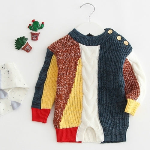 Autumn and Winter Children Clothing Multi-color Stitching Long-sleeved Knit Sweater, Height:80cm(Colors)