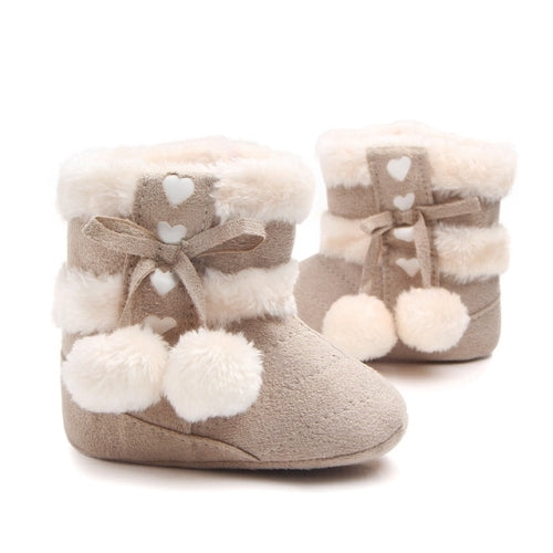 Fleece Winter Baby Shoes Infant Snow Boots Rubber Soft Sole, Size:11.5cm(Apricot)