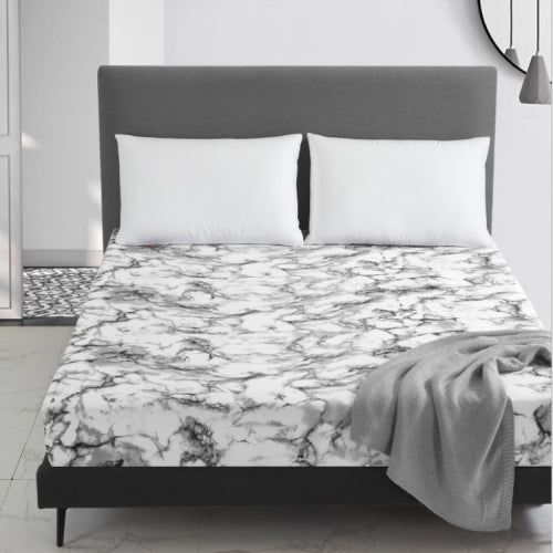 Marble Pattern Bed Dust Cover Mattress Protective Case Fitted Sheet Cover Bedclothes, Size:153X203X30cm(White)
