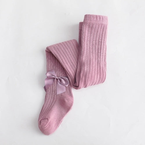 Baby Cotton Leggings Bow Knit Children Pantyhose, Size:12-24 Months(Purple)