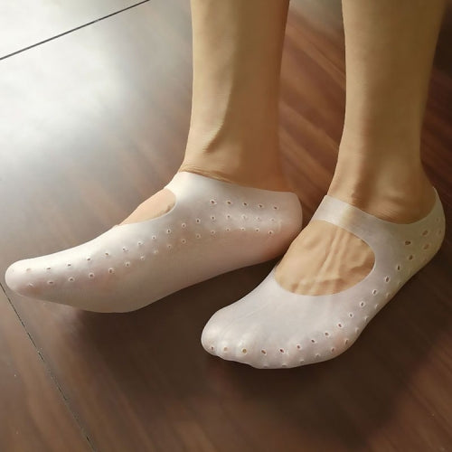 Silicone Sailboat Socks Foot Heel Anti-cracking Sleeve Anti-drying Beach Home Socks, Size:L(39-41)(White)
