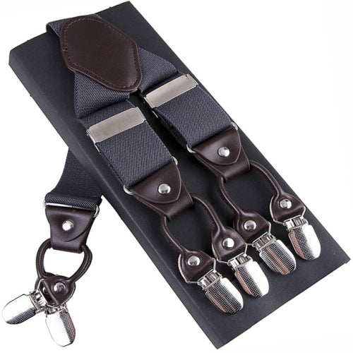 Adjustable 6 Clips Trousers Strap Clip for Men, Size: 125 x 3.5cm(Dark Grey)