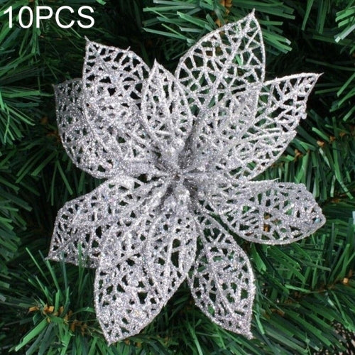 10 PCS 15cm Simulation Hollow Artificial Flower Children Birthday Party Decoration New Year Christmas Decor(Silver)
