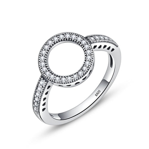 2 PCS Real 925 Sterling Silver Lucky Circle Diamond Halo Rings, Ring Size:9(White)