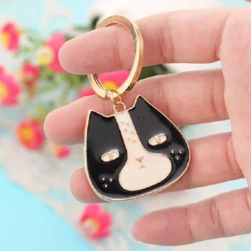 4 PCS Cartoon Animal Head Keychain Car Metal Ornament Key Ring, Style:Black Cat