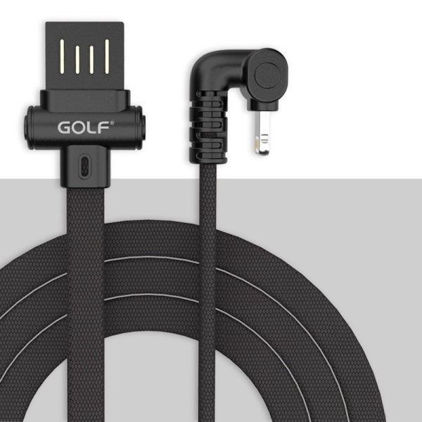 GOLF GC-68I 180 Degree Elbow 8 Pin to USB 3A Fast Charging USB Data Cable for iPhone 7 & 7 Plus, iPhone 6 & 6s, iPhone 6 Plus & 6s Plus (Black)